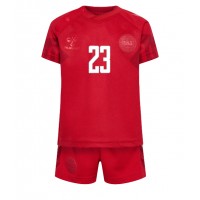 Billiga Danmark Pierre-Emile Hojbjerg #23 Barnkläder Hemma fotbollskläder till baby VM 2022 Kortärmad (+ Korta byxor)